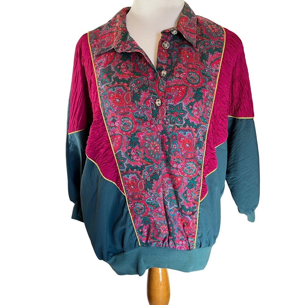 Retro Paisley Art to Wear 70s Style Print Blouse Large - Picture 1 of 7